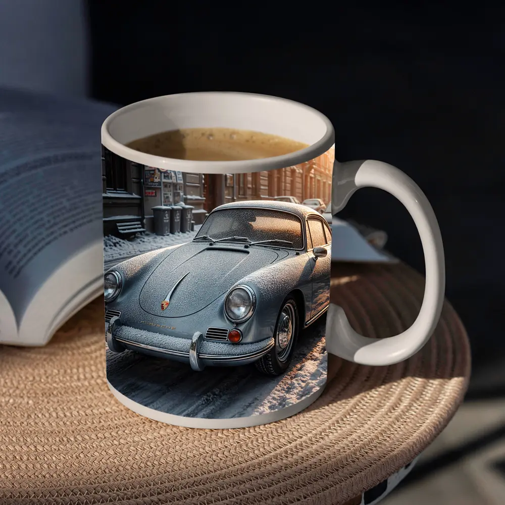 Porsche 356 Frosted On Winter City Street – Mugs
