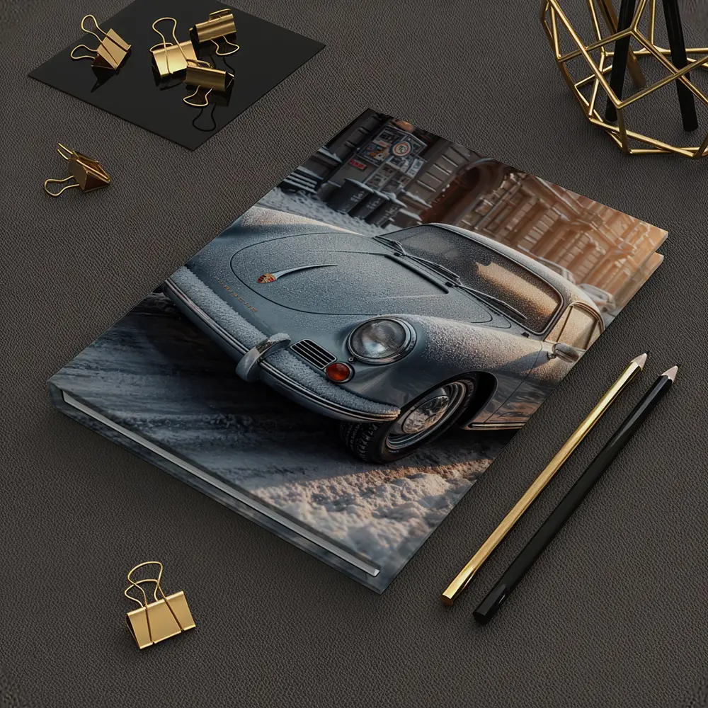 Porsche 356 Frosted On Winter City Street – Notebooks