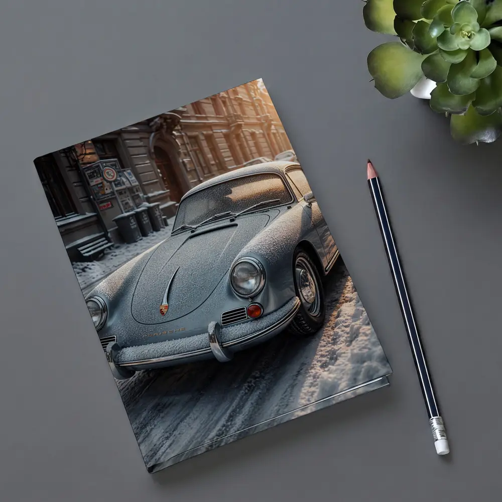 Porsche 356 Frosted On Winter City Street – Notebooks