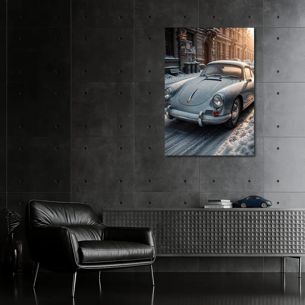 Porsche 356 Frosted On Winter City Street – Wall Art