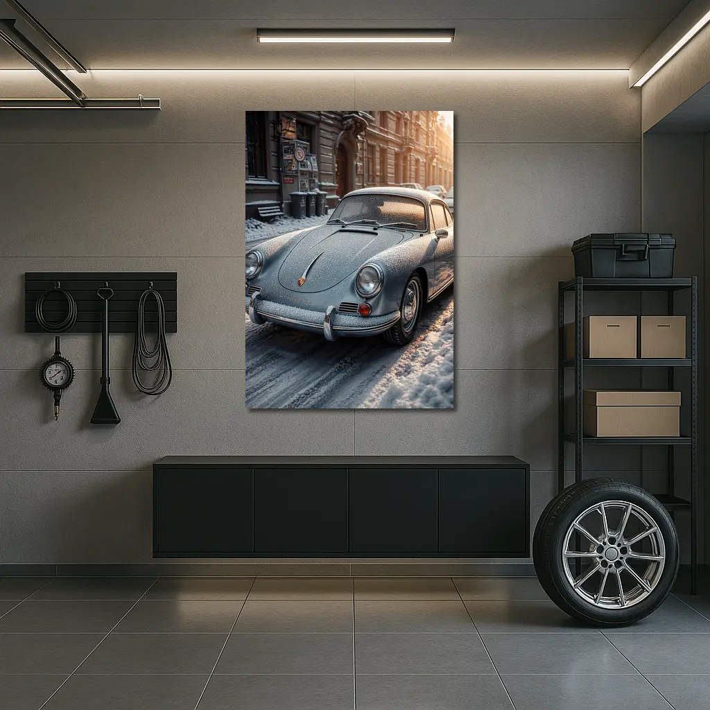 Porsche 356 Frosted On Winter City Street – Wall Art