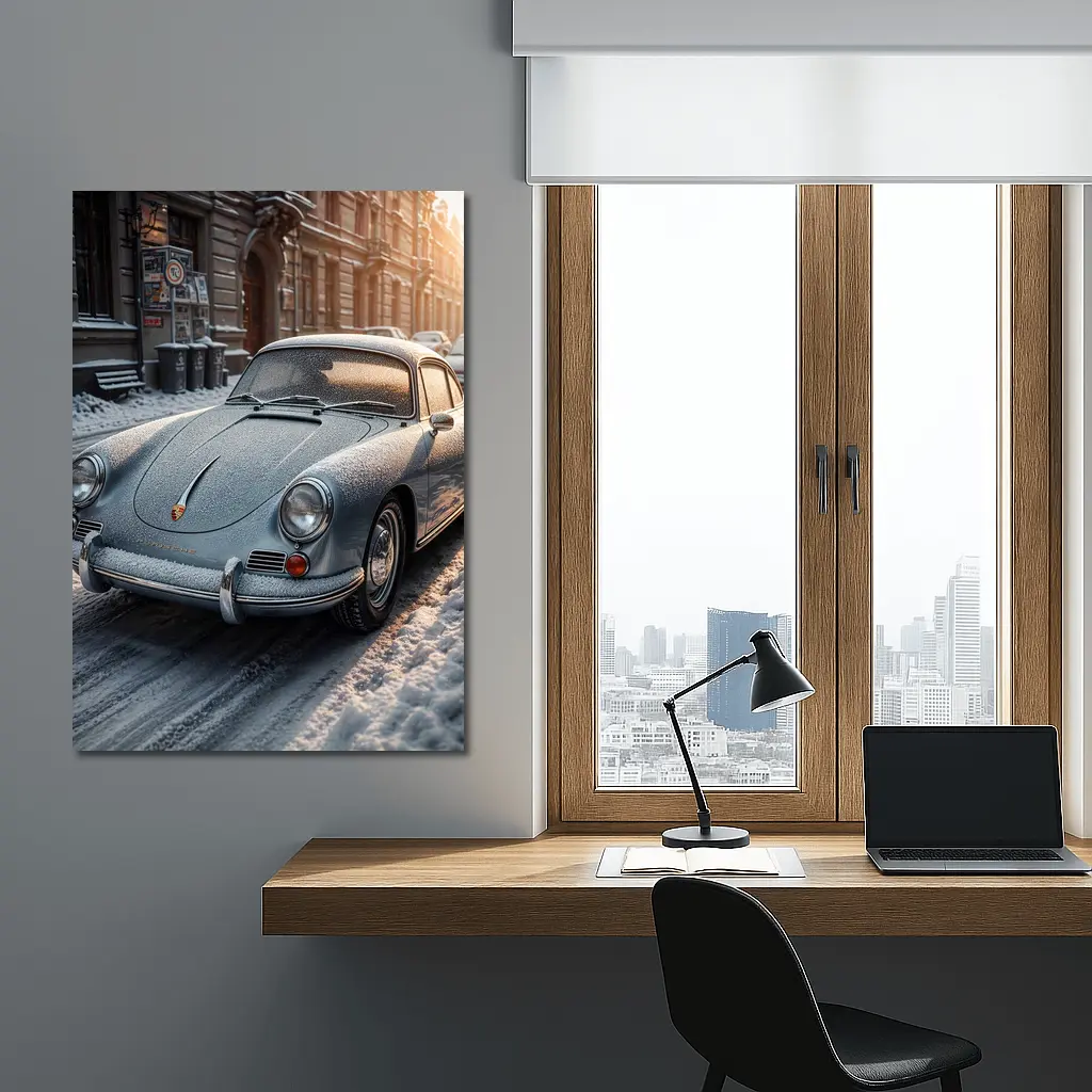 Porsche 356 Frosted On Winter City Street – Wall Art