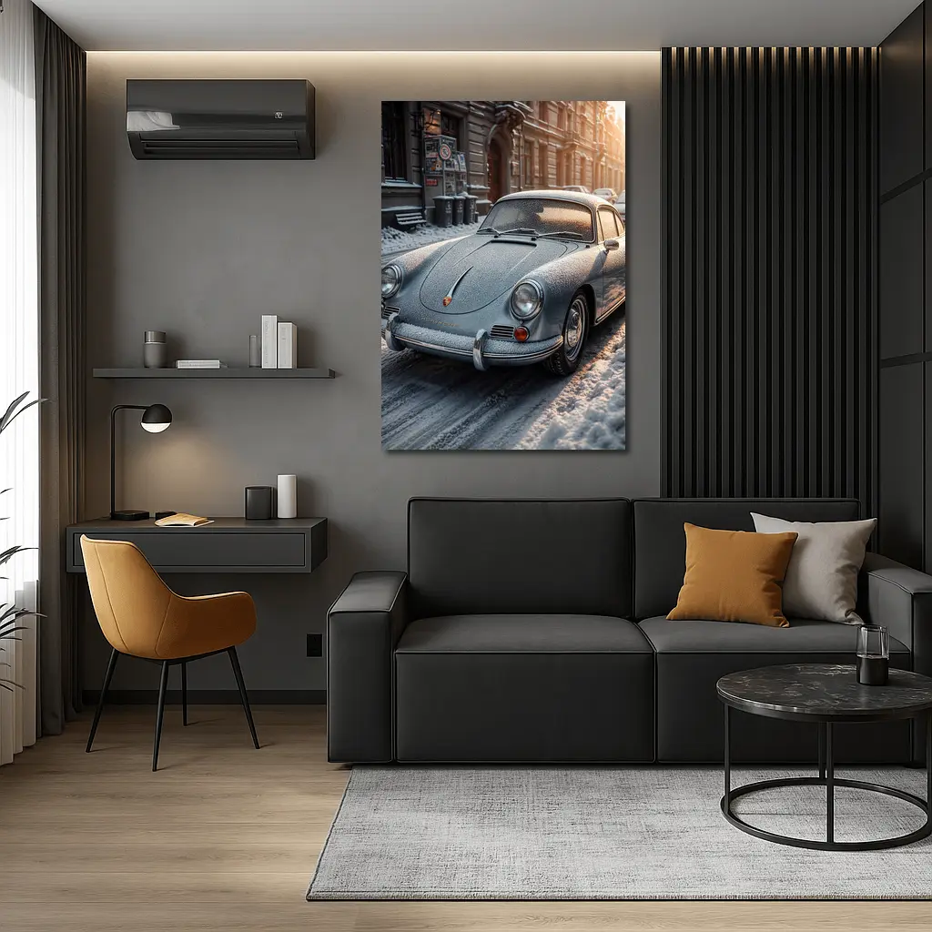 Porsche 356 Frosted On Winter City Street – Wall Art
