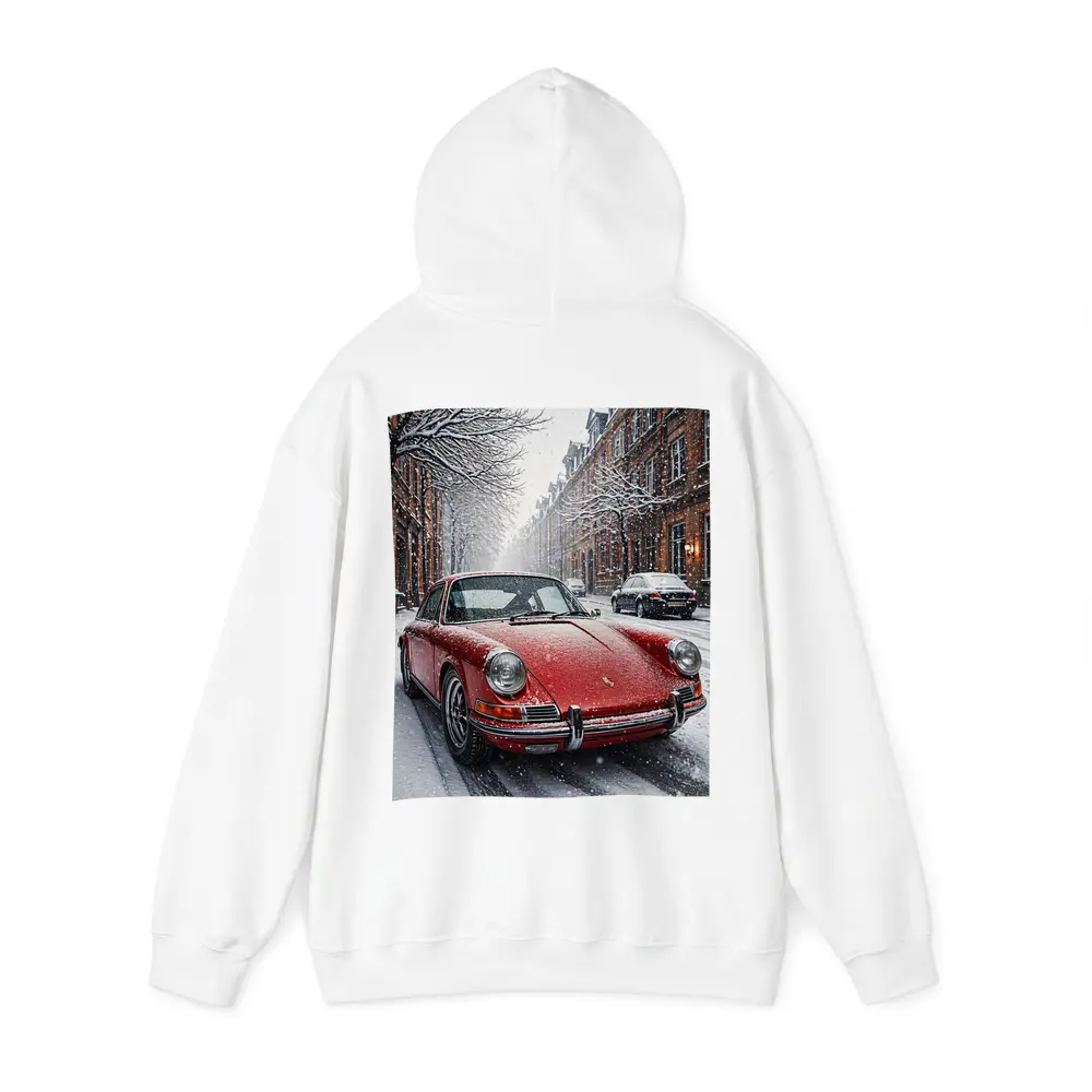 Red Porsche 911 Parked On Snowy Street – Hoodies
