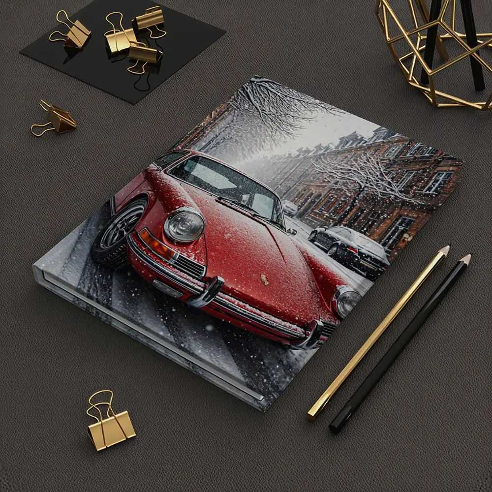 Red Porsche 911 Parked On Snowy Street – Notebooks