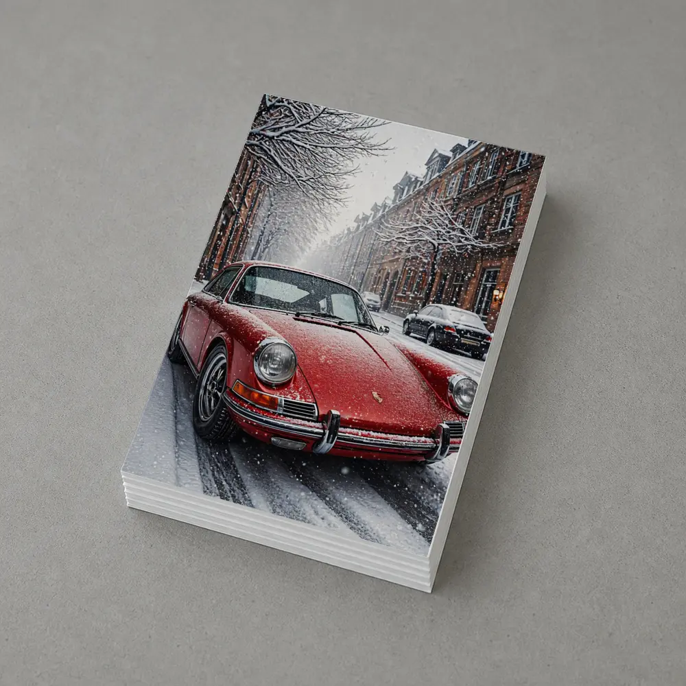 Red Porsche 911 Parked On Snowy Street – Postcards