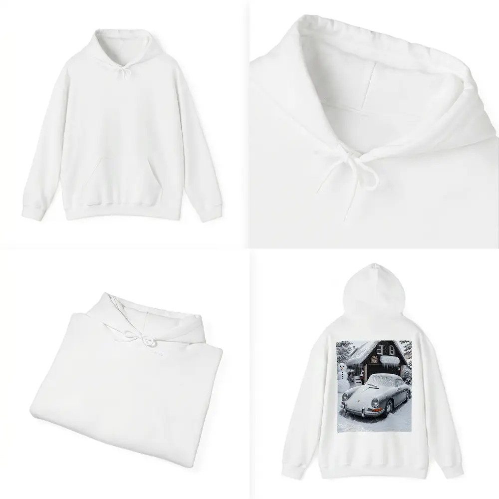 Vintage Porsche 911 Snow Covered Winter Garage – Hoodies