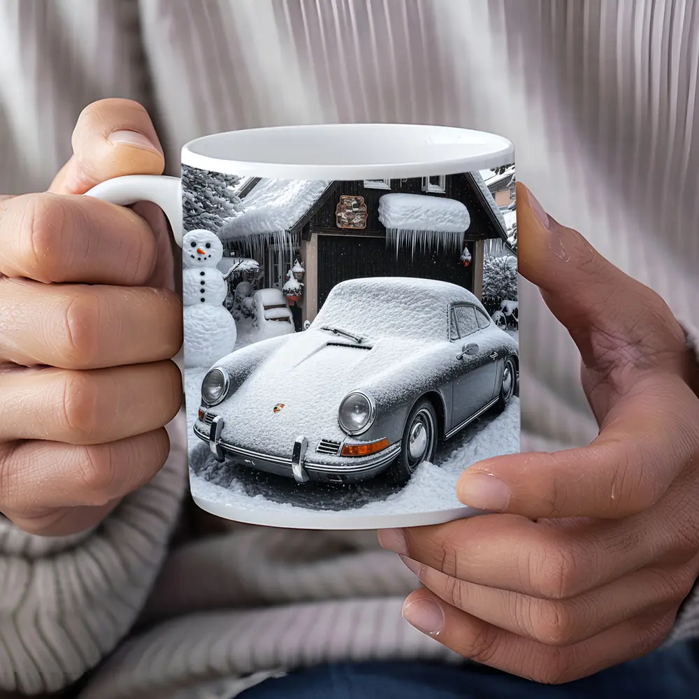 Vintage Porsche 911 Snow Covered Winter Garage – Mugs