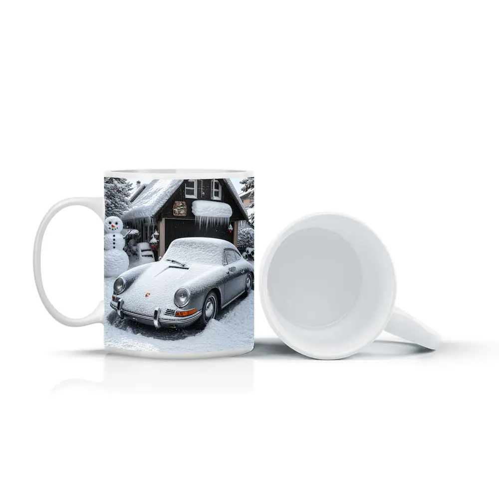 Vintage Porsche 911 Snow Covered Winter Garage – Mugs