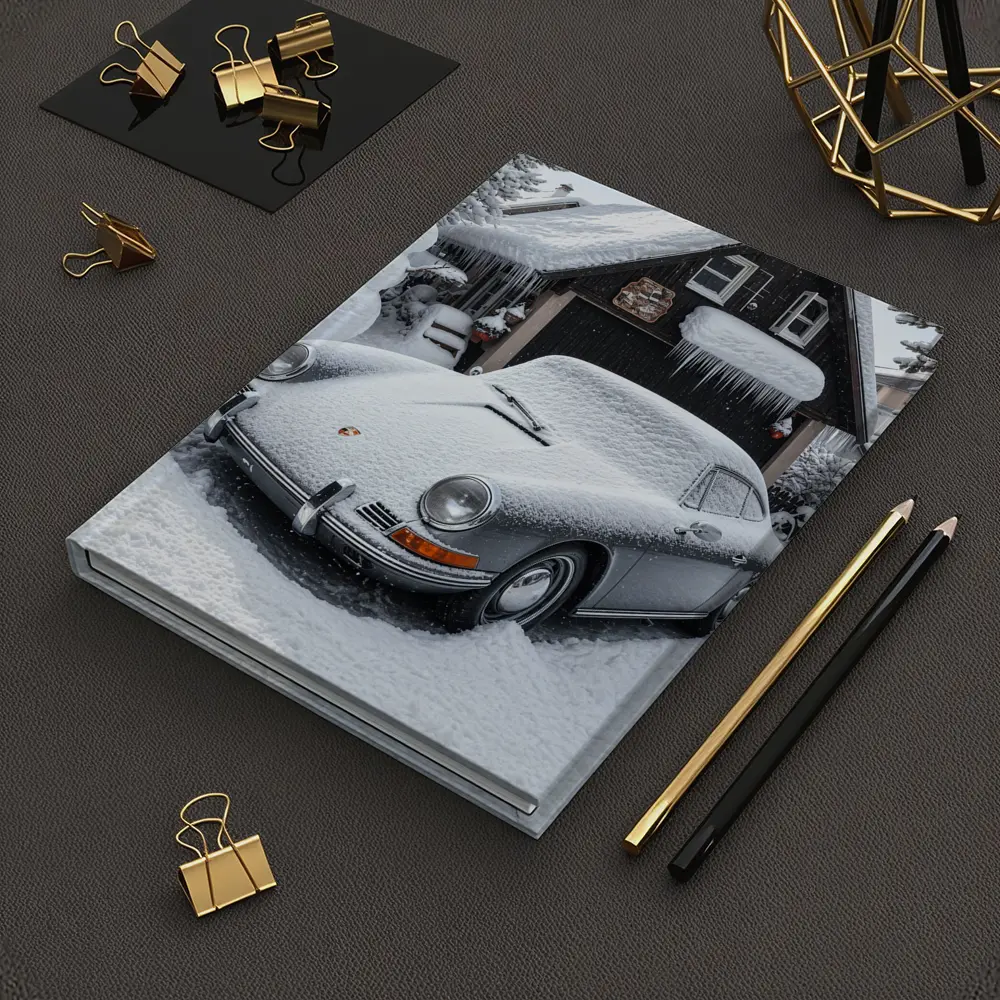 Vintage Porsche 911 Snow Covered Winter Garage – Notebooks
