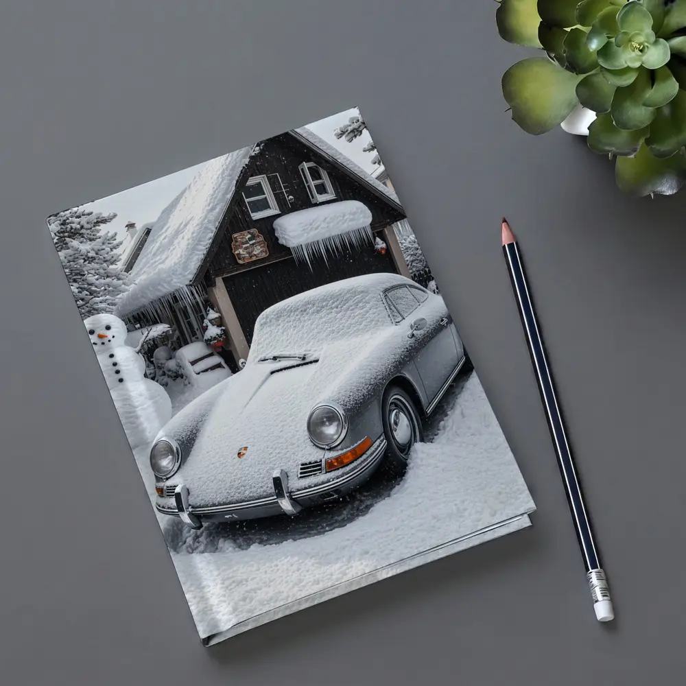 Vintage Porsche 911 Snow Covered Winter Garage – Notebooks