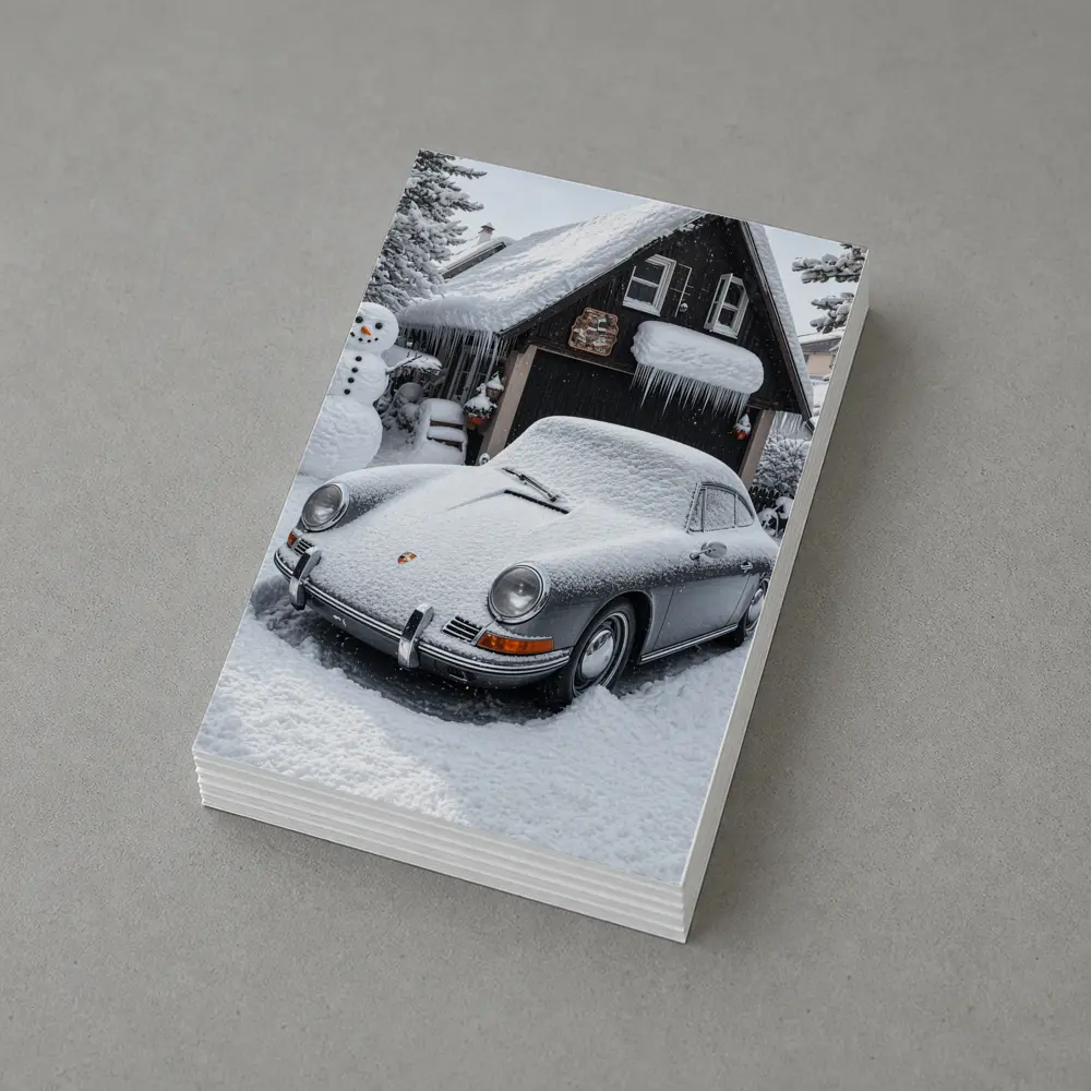 Vintage Porsche 911 Snow Covered Winter Garage – Postcards