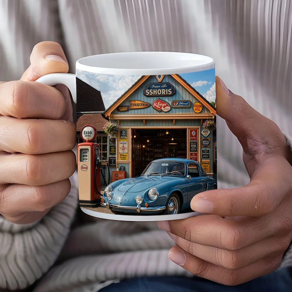 Vintage Renault Classic Car Retro Gas Station – Mugs