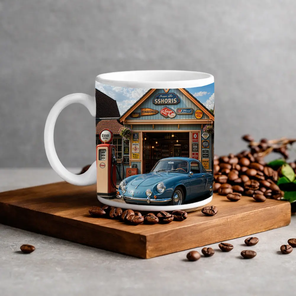 Vintage Renault Classic Car Retro Gas Station – Mugs