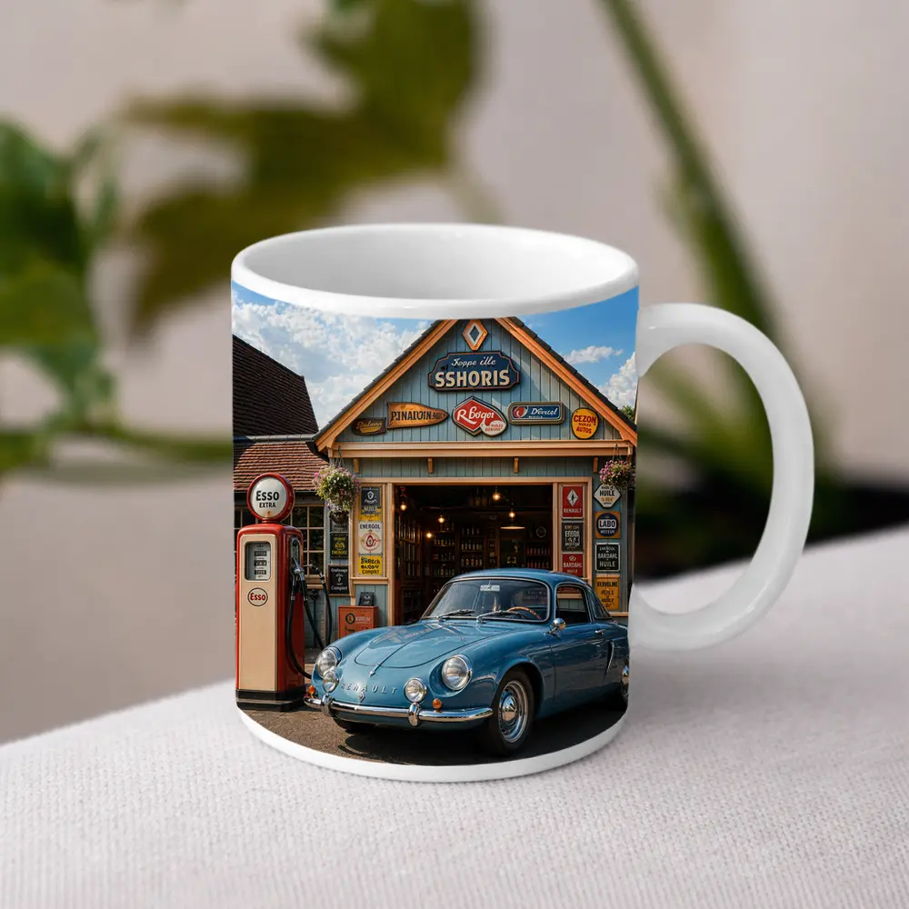 Vintage Renault Classic Car Retro Gas Station – Mugs