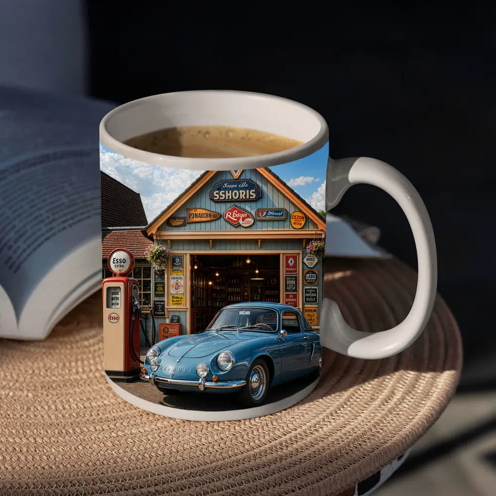 Vintage Renault Classic Car Retro Gas Station – Mugs