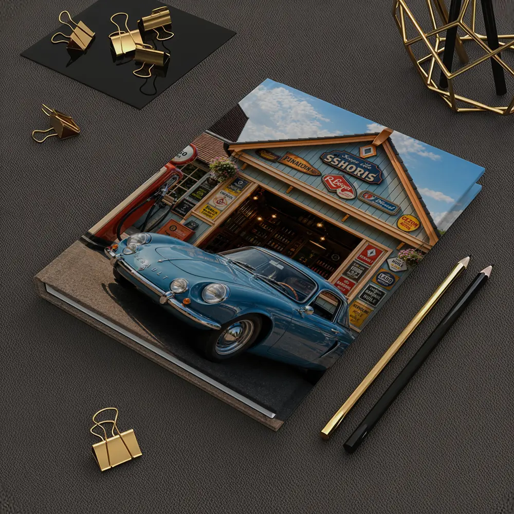 Vintage Renault Classic Car Retro Gas Station – Notebooks