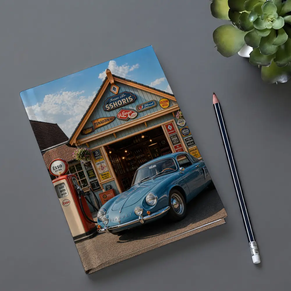 Vintage Renault Classic Car Retro Gas Station – Notebooks