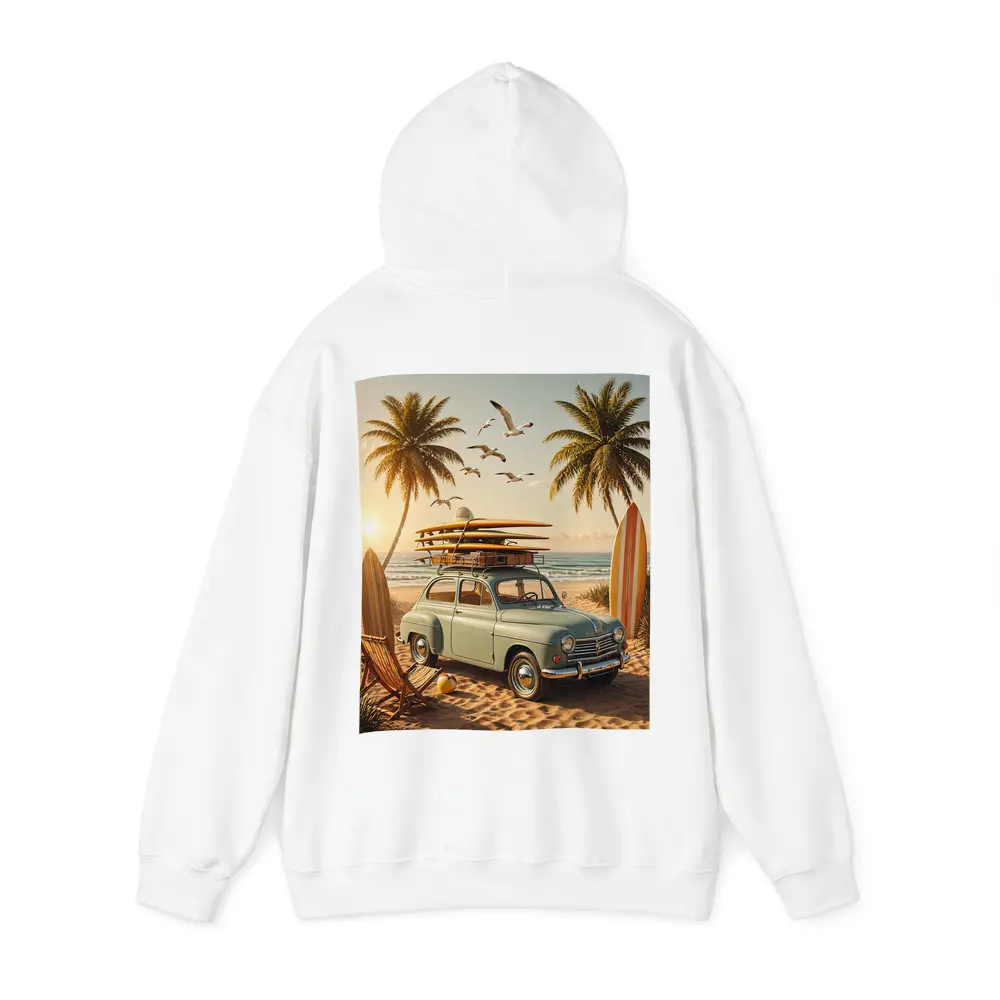 Vintage Renault Beach Scene With Surfboards – Hoodies