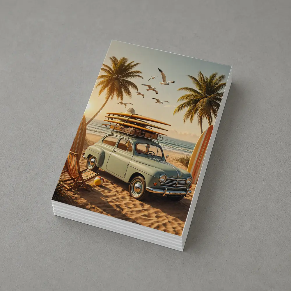Vintage Renault Beach Scene With Surfboards – Postcards