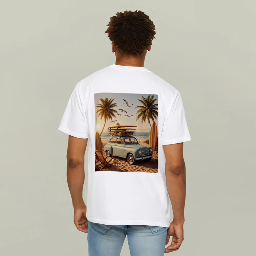 Vintage Renault Beach Scene With Surfboards – T-Shirts