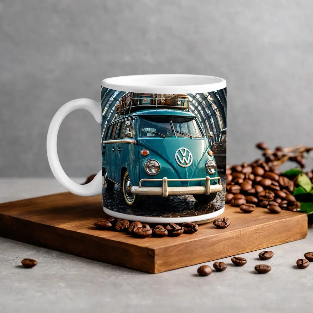 Volkswagen Beetle Bus Teal Glass Tunnel – Mugs