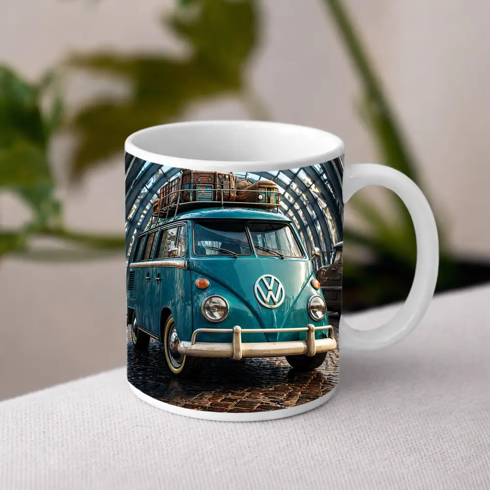 Volkswagen Beetle Bus Teal Glass Tunnel – Mugs