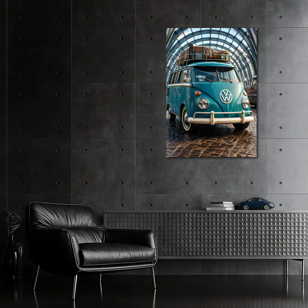 Volkswagen Beetle Bus Teal Glass Tunnel – Wall Art