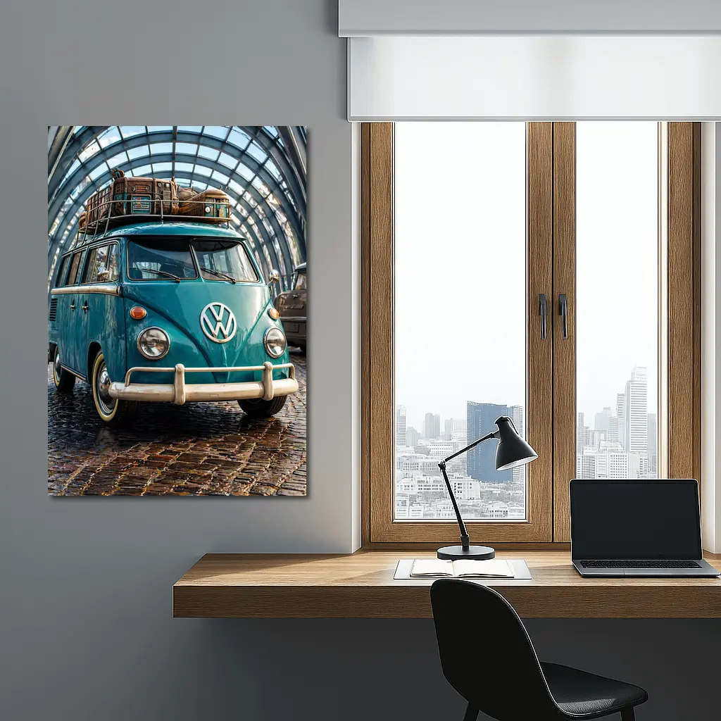 Volkswagen Beetle Bus Teal Glass Tunnel – Wall Art