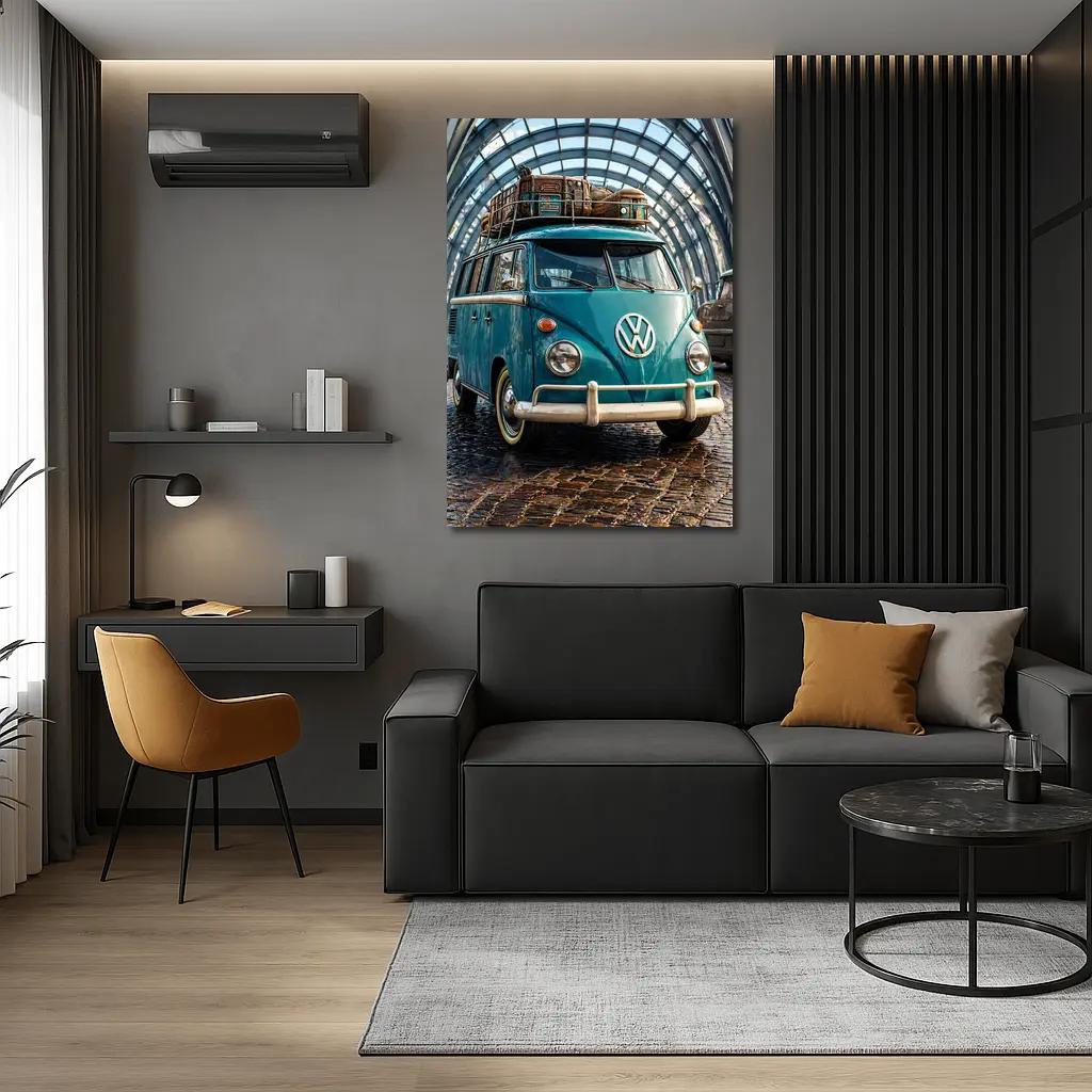 Volkswagen Beetle Bus Teal Glass Tunnel – Wall Art