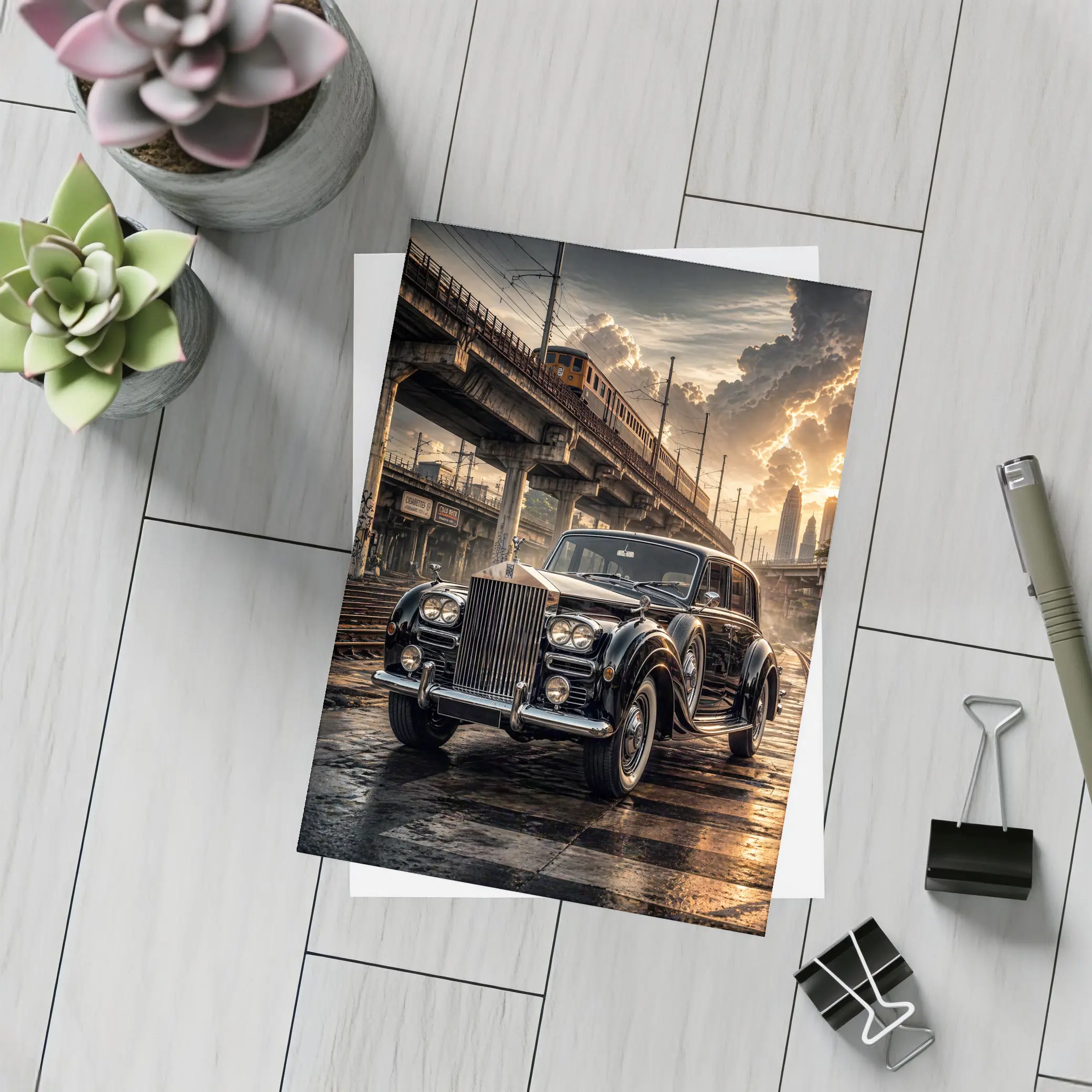 Rolls Royce Ghost Classic Black Industrial Sunset – Postcards