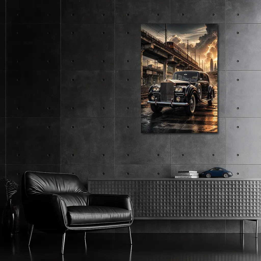 Rolls Royce Ghost Classic Black Industrial Sunset – Wall Art