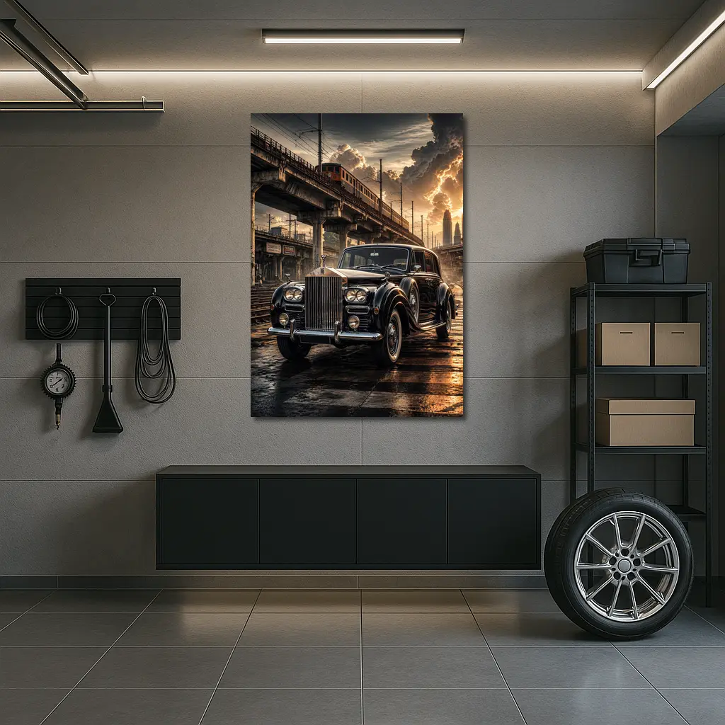 Rolls Royce Ghost Classic Black Industrial Sunset – Wall Art