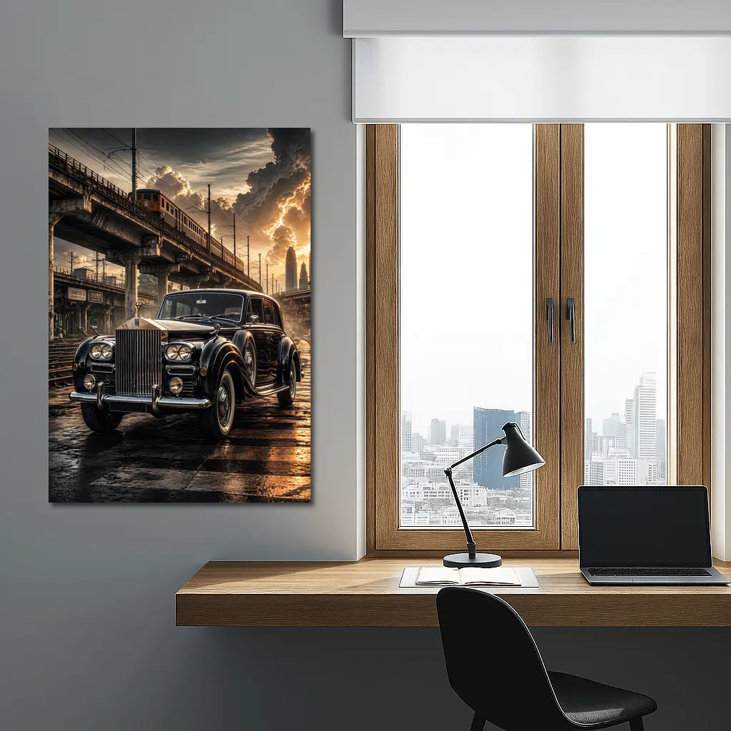 Rolls Royce Ghost Classic Black Industrial Sunset – Wall Art