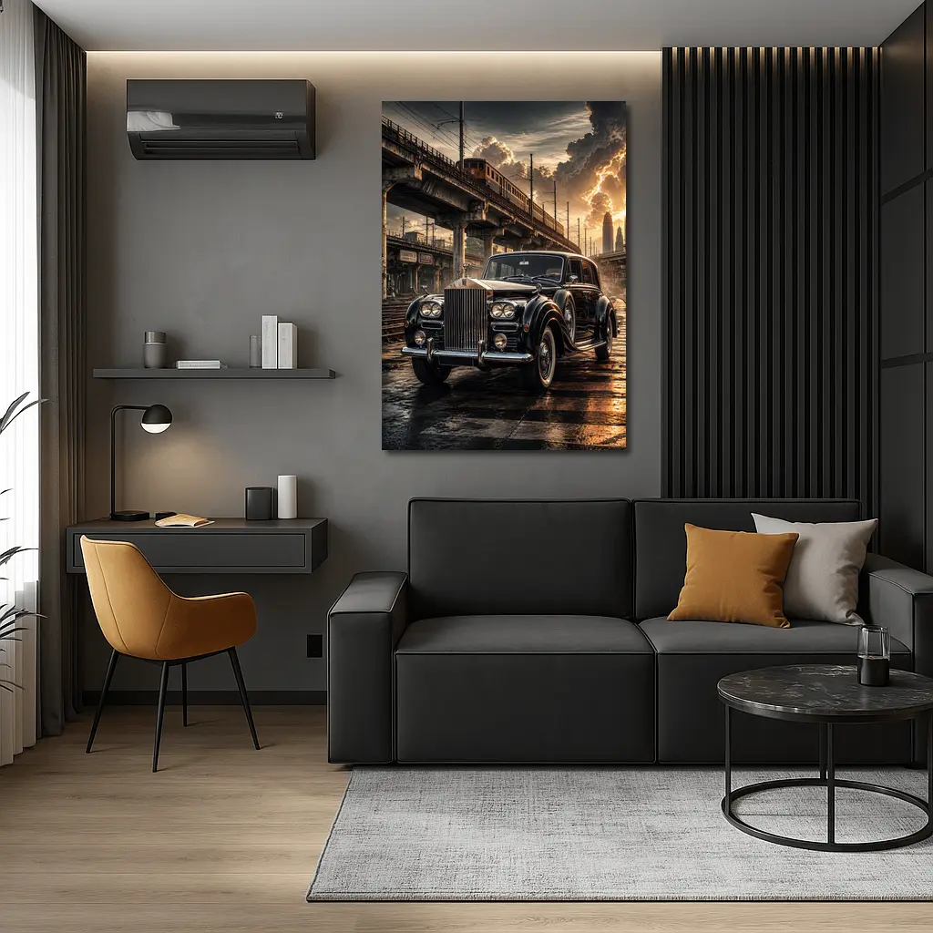 Rolls Royce Ghost Classic Black Industrial Sunset – Wall Art