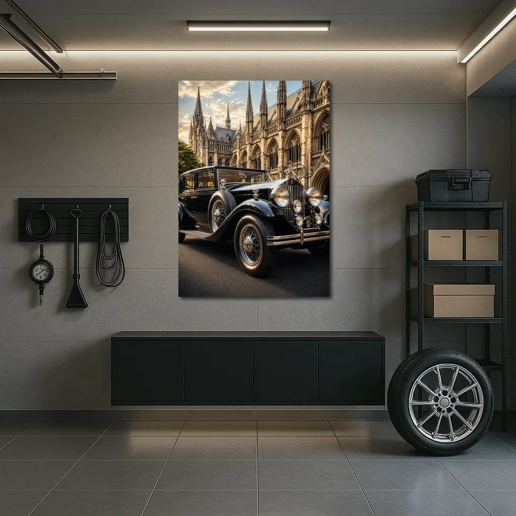 Vintage Rolls Royce Black Classic Gothic Cathedral – Wall Art