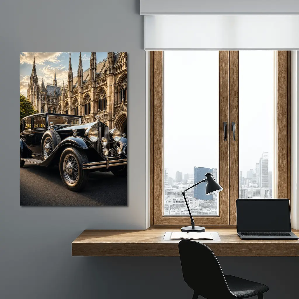 Vintage Rolls Royce Black Classic Gothic Cathedral – Wall Art