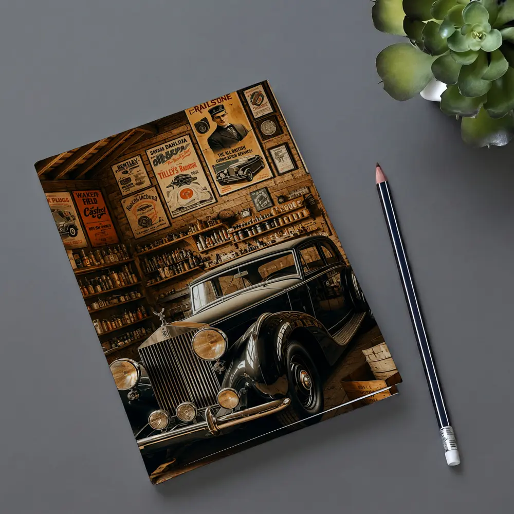 Vintage Rolls Royce Classic Garage Retro Setting – Notebooks