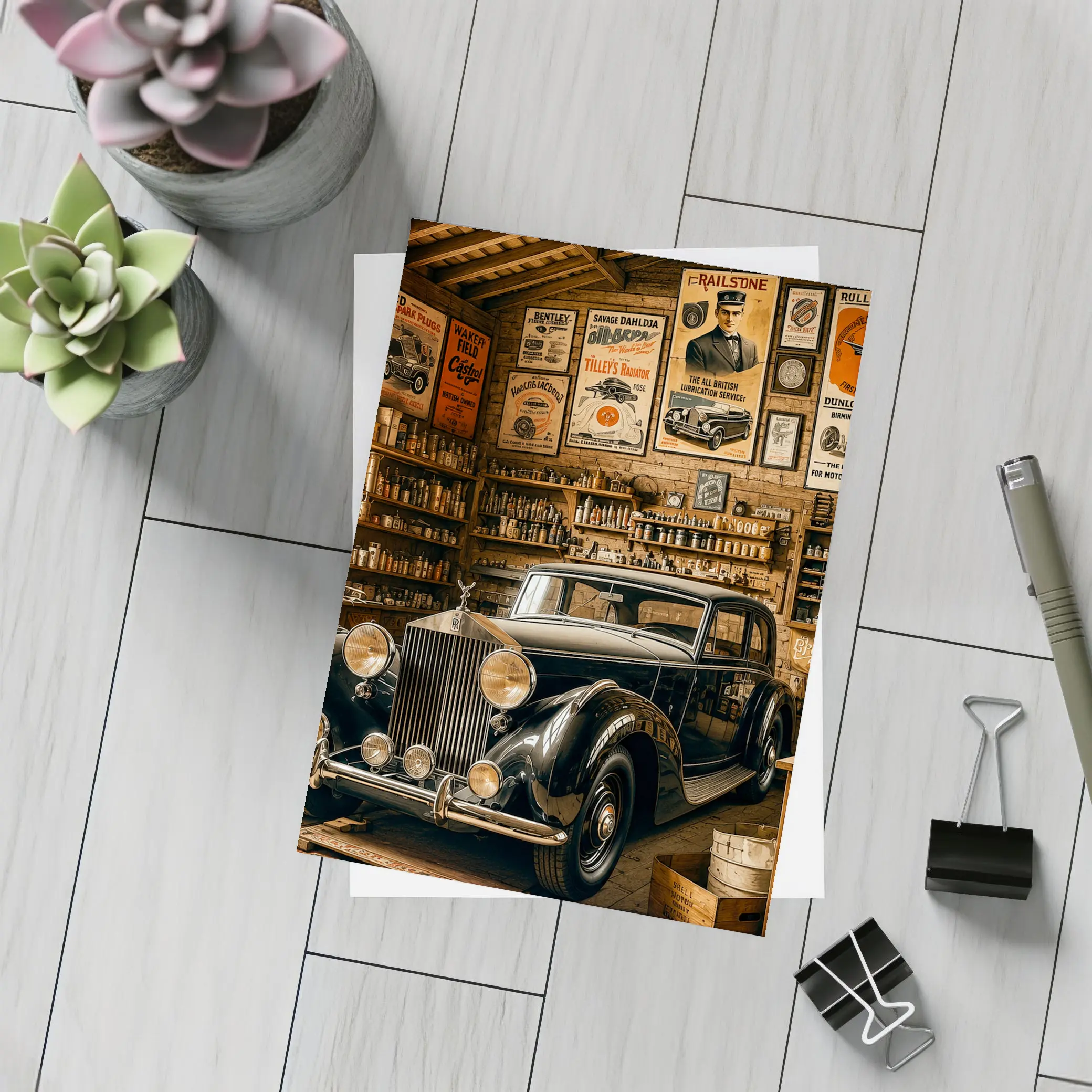 Vintage Rolls Royce Classic Garage Retro Setting – Postcards