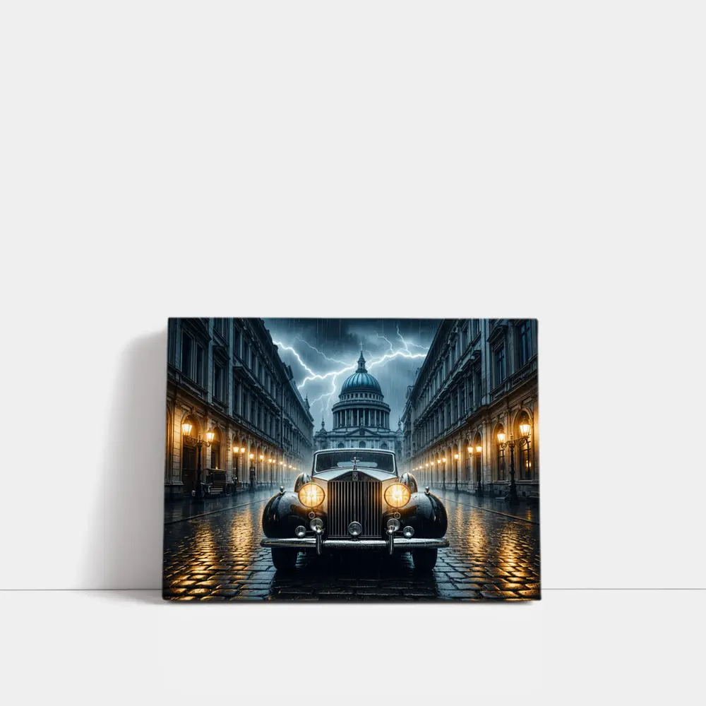 Rolls Royce Classic Car Rainy City Street – Wall Art