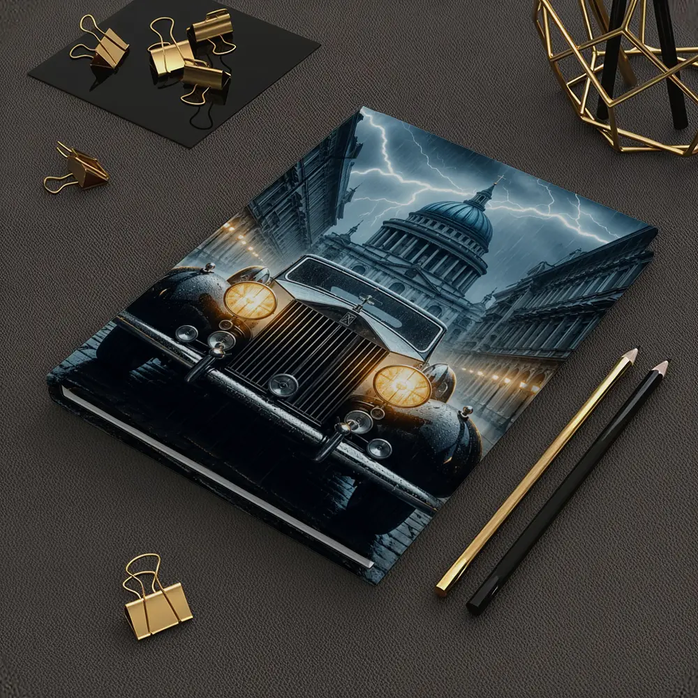 Rolls Royce Classic Car Rainy City Street – Notebooks