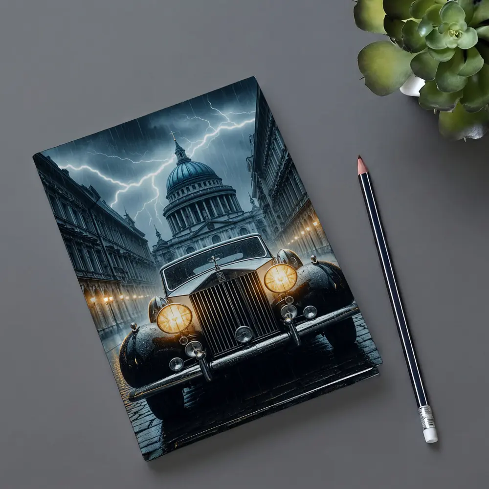 Rolls Royce Classic Car Rainy City Street – Notebooks