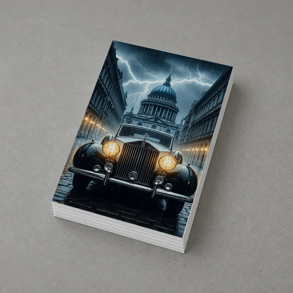 Rolls Royce Classic Car Rainy City Street – Postcards