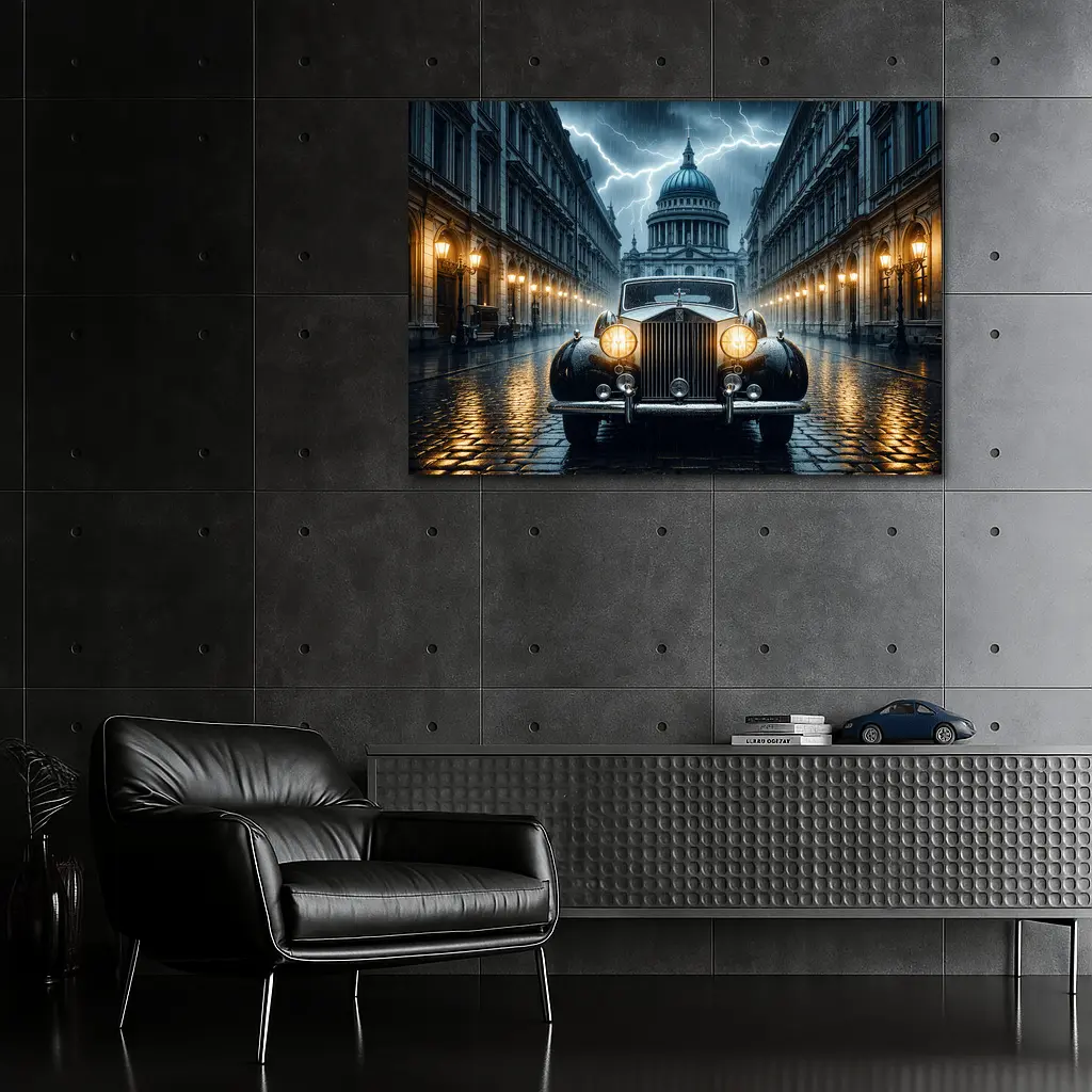 Rolls Royce Classic Car Rainy City Street – Wall Art