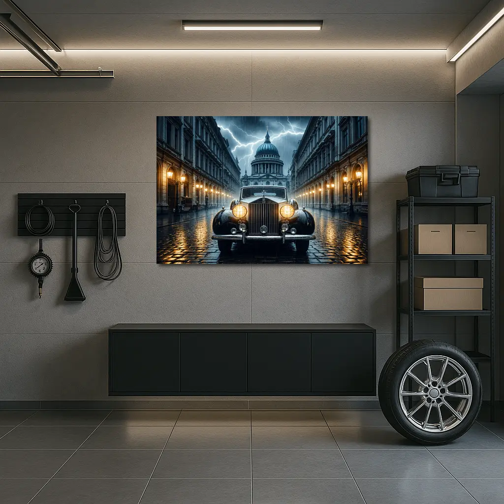 Rolls Royce Classic Car Rainy City Street – Wall Art