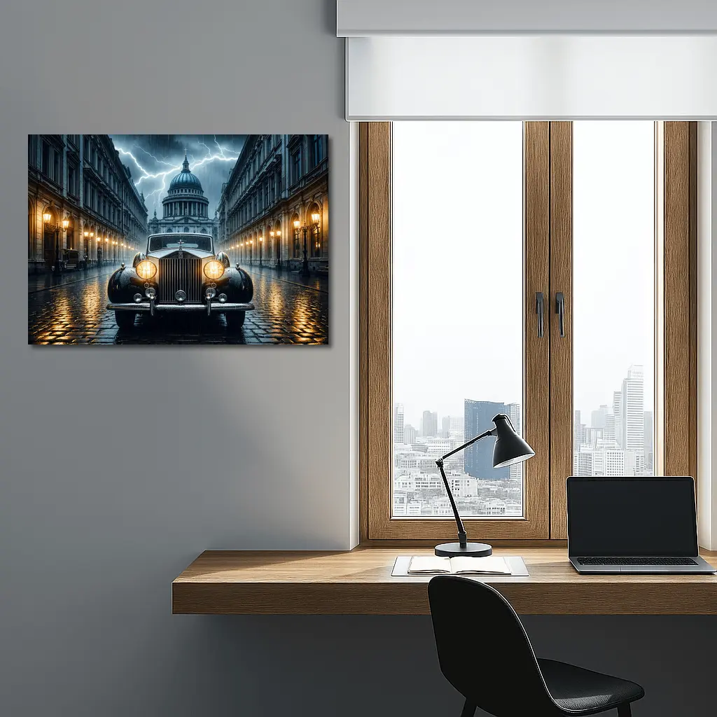 Rolls Royce Classic Car Rainy City Street – Wall Art