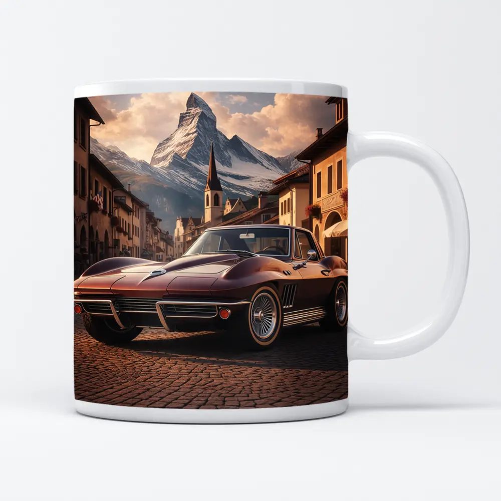 Chevrolet Corvette C2 Alpine Village Mountain Backdrop – Mugs