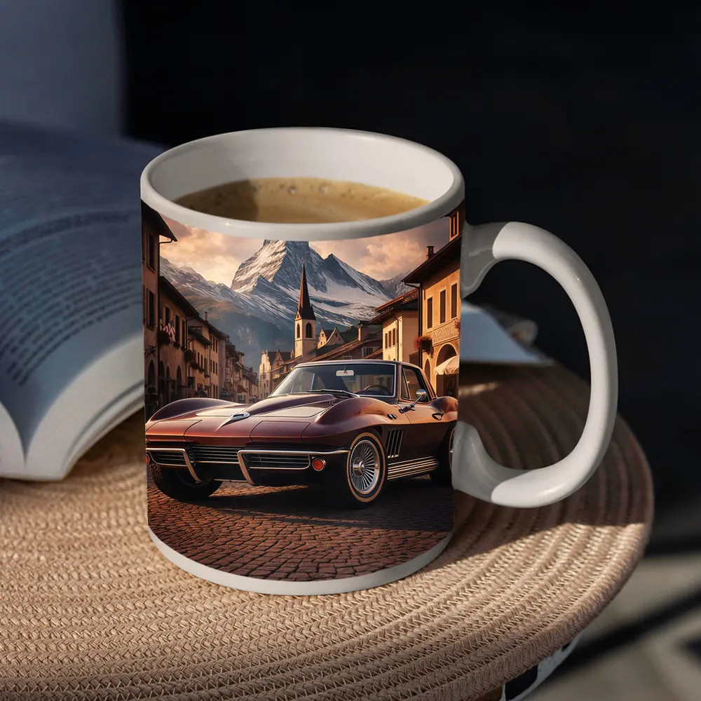 Chevrolet Corvette C2 Alpine Village Mountain Backdrop – Mugs