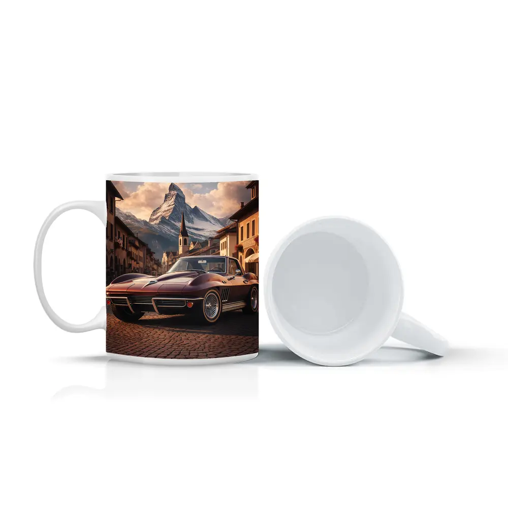 Chevrolet Corvette C2 Alpine Village Mountain Backdrop – Mugs