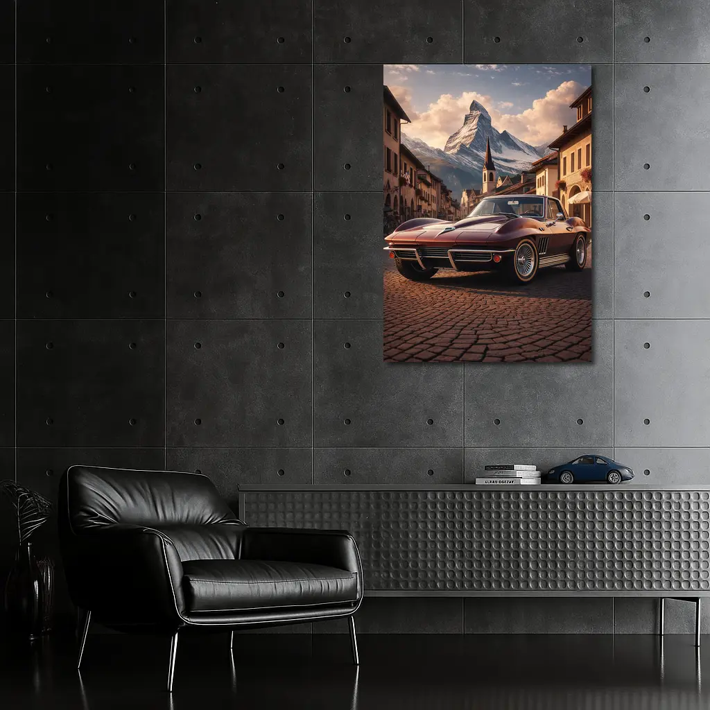 Chevrolet Corvette C2 Alpine Village Mountain Backdrop – Wall Art
